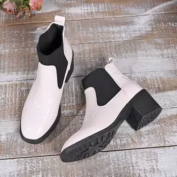 Ботильоны смешанных цветов, современные ботинки на квадратном каблуке, зимние, без застежек, 2024, горячая распродажа, женская обувь, квадратный носок, средний каблук, женские ботинки для шитья 35 бежевый