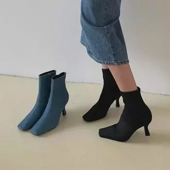 Ботильоны Starkela Lily of the Valley на каблуке из коровьей кожи - французская мода 2023 года с боковой молнией 39 чёрный