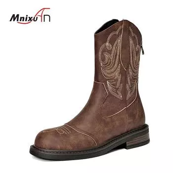 Ботильоны в этническом стиле Майяра, женские, с вышивкой, с круглым носком, в стиле ретро, короткие, женские, дизайнерские, брендовые, швейные, Botas Mujer 35