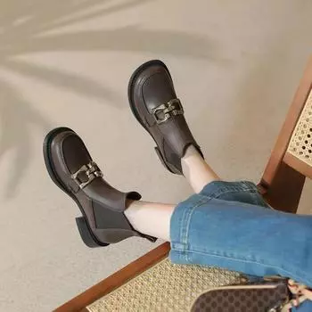 Ботильоны в стиле панк на платформе женские из искусственной кожи челси ботильоны с металлической цепочкой эластичная женская обувь на низком толстом каблуке ручная работа 42 43 6