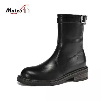 Ботильоны в стиле панк с пряжкой на ремне, женские новые модные ботильоны с молнией сзади, повседневные женские туфли на платформе на среднем каблуке, размер плюс 42 35