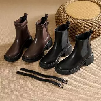 Ботильоны в стиле ретро, женские, новые, весна-лето и осень, ботинки Smoke Pipe, коричневые, толстая подошва, массивный каблук, весна 35 чёрный