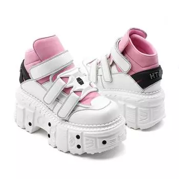 Ботильоны в стиле рок женские кроссовки новые женские туфли в стиле панк на шнуровке туфли на платформе с каблуком женские с металлическим декором 36 розовый