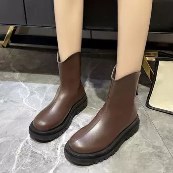 Ботильоны Женщины Мода Платформа Обувь Осень 2022 Дамы Толстое дно Круглый носок Короткие сапоги 35 белый