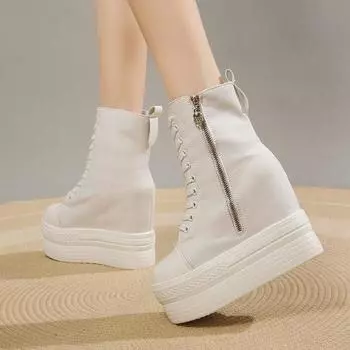 Ботильоны женские 2024 года, зимние женские ботинки на танкетке с круглым носком и молнией, супервысокие 8 см, готические панк-обувь 35 чёрный