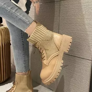 Ботильоны женские 2024 осенние мотоциклетные ботинки на толстом каблуке PlatfoAnkle Brm Shoes женские модные ботинки без застежек с круглым носком 35 чёрный