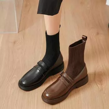 Ботильоны женские элегантные туфли на среднем каблуке модные дизайнерские сапоги-носки женские туфли-лодочки платье офисная обувь 35 коричневый