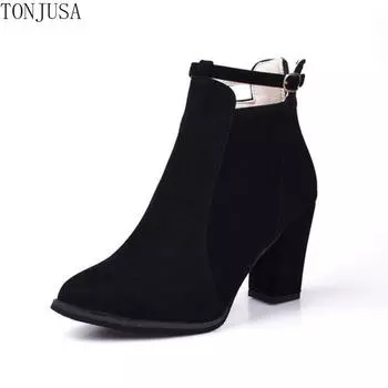 Ботильоны, женские ботильоны на высоком каблуке, модные женские короткие сапоги на массивном каблуке, женская обувь цвета хаки 35 чёрный