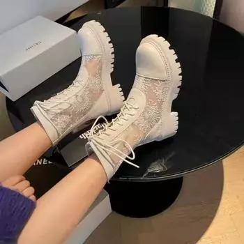 Ботильоны женские ботильоны обувь в стиле панк кожаные короткие туфли для женщин круглый носок белые боевые элегантные на среднем каблуке 35