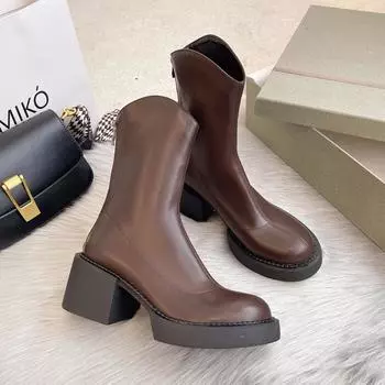 Ботильоны женские из искусственной кожи с круглым носком сзади, застежкой-молнией на высоком каблуке, женские модные лаконичные короткие ботинки D103 36