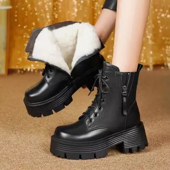 Ботильоны женские из натуральной кожи, натуральной шерсти, теплые зимние ботинки, женские модные ботинки на высоком каблуке для зимы 35