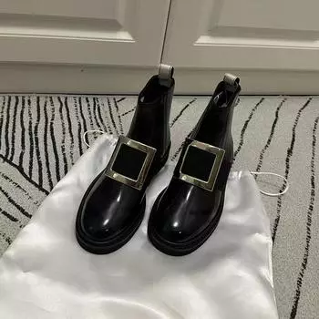 Ботильоны женские из натуральной кожи с большой металлической пряжкой Chelsea Botas Mujer Slip on Plush Winter Booties Female Booties 35