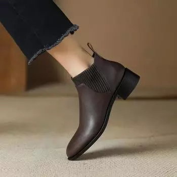 Ботильоны женские кожаные туфли с резинкой голые ботинки на среднем каблуке зимние женские ботинки Botas Mujer 35