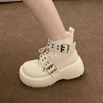 Ботильоны женские кроссовки на платформе туфли на плоской подошве женские осенние тенденции новые рок кожаные панк шнуровка толстая подошва готические ботинки женские 35