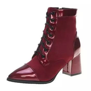 Ботильоны женские модные туфли с острым носком на высоком каблуке зимние ботильоны на шнуровке женские туфли на молнии черные розовые ботинки669 35 чёрный