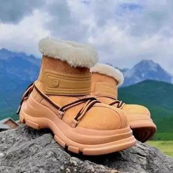 Ботильоны женские на меховой платформе с замшей, брендовые, теплые, плюшевые, хлопковые, повседневные, женские, зимние, трендовые, нескользящие, Botas Mujer 35 верблюд