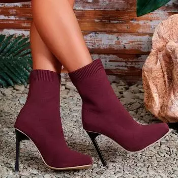 Ботильоны женские на очень высоком каблуке с квадратным носком, вязаные элегантные повседневные туфли для женщин, зима 2025, трендовые туфли на шпильках для вечеринок, Botas Mujer 36 бежевый