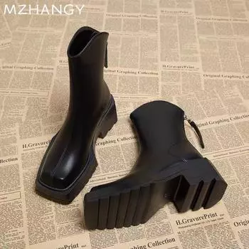 Ботильоны женские на платформе, кожаные туфли на среднем каблуке, трендовые ботинки челси, массивные новые туфли-лодочки, зимние мотоциклетные ботинки Goth Mujer Zapatos 35