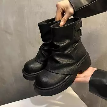 Ботильоны женские на платформе, средний каблук, зимняя женская кожаная обувь 2025 года, тренд, новинка, массивные, модные, теплые, удобные, зимние ботинки Mujer 35 коричневый