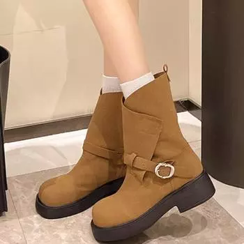 Ботильоны женские на платформе, туфли на каблуках, дизайнерские замшевые туфли на толстом каблуке, тренд 2024 года, готические туфли на среднем каблуке, модные туфли «Челси» 35 чёрный