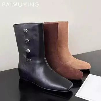 Ботильоны женские на плоской подошве с квадратным носком кожаные туфли женские трендовые готические зимние новые панк гладиаторские зимние мотоциклетные ботинки женские 35