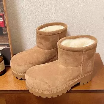 Ботильоны женские на плоской подошве с мехом, модные дизайнерские зимние теплые ботинки челси 2025 года, повседневные короткие плюшевые ботинки 35 чёрный