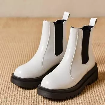 Ботильоны женские новые весна осень толстые женские белые черные ботинки повседневные PU кожаные слипоны челси короткие боты 35