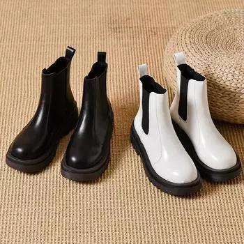 Ботильоны женские новые весна осень толстые женские белые черные ботинки повседневные PU кожаные слипоны челси короткие ботиночки 35 белый
