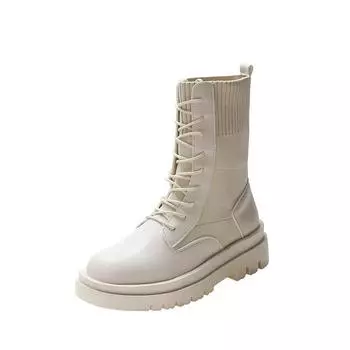 Ботильоны женские осенние мотоциклетные ботинки на толстом каблуке и платформе женские туфли без застежек с круглым носком модные удобные на шнуровке 35