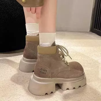 Ботильоны женские рабочие ботинки челси на толстой платформе нескользящие женские туфли дизайнерские зимние новые повседневные на шнуровке брендовые модные ботинки женские 35