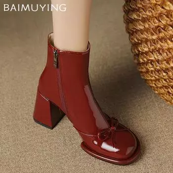 Ботильоны женские с бантом, массивные, на высоком каблуке, кожаная дизайнерская обувь, тренд, зимние новые брендовые туфли в готическом стиле, модные туфли Botas De Mujer 35