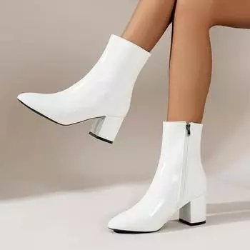 Ботильоны женские с боковой молнией, эластичные, на среднем каблуке, большого размера, короткие, модные, с острым носком, Botas De Mujer 2025 35