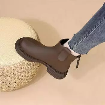 Ботильоны женские с круглым носком, элегантные, на среднем каблуке, зима 2024, модные ботильоны, акция, новинка из искусственной кожи 39, женские короткие туфли 35