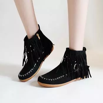 Ботильоны женские туфли на плоской подошве с бахромой готические женские кроссовки женские ковбойские роскошные элегантные поясные пряжки с заклепками размер плюс 43 36 чёрный