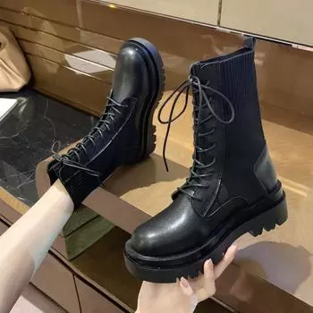 Ботильоны женские, весенние, мотоциклетные, туфли на толстом каблуке и платформе, женские, с круглым носком, модные ботинки 35