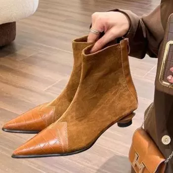 Ботильоны женские замшевые остроносые зимние ботинки женская обувь 2024 года трендовые дизайнерские туфли-лодочки готические челси боты гладиаторы запатос 38 чёрный