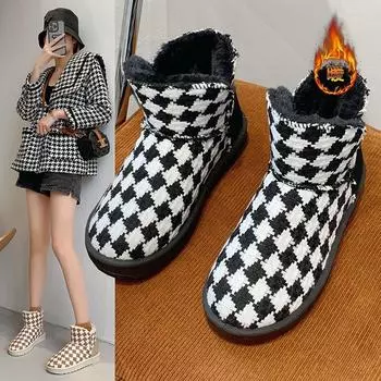 Ботильоны, женские зимние зимние ботинки, теплые женские ботинки до середины икры на меховой подкладке, удобные уличные нескользящие ботильоны без шнуровки