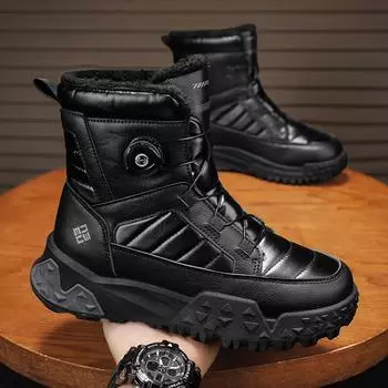 Ботильоны Зимние ботинки с толстой подошвой для мужчин Мужские кроссовки Обувь для мужчин Нескользящие Износостойкие С высоким голенищем Для спорта и отдыха 39 чёрный