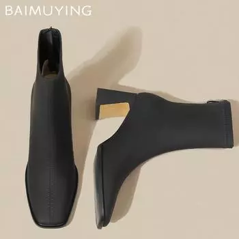 Ботильоны зимние женские туфли кожаные остроносые туфли на среднем каблуке элегантные туфли 2025 модные туфли-лодочки готические челси Botas De Mujer 35 чёрный