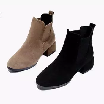 Ботильоны, зимние женские зимние ботинки «челси», замшевые теплые короткие плюшевые туфли на толстом каблуке, женские ботильоны 35 чёрный