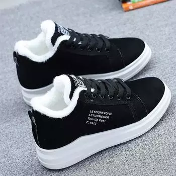 Botines clidos de felpa para mujer, zapatillas planas con cordones, botas cortas de nieve, женские ботинки Invierno 35 чёрный
