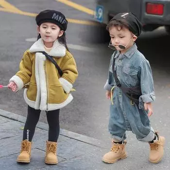 Ботинки Baby Martin Ботинки из британской кожи Детская обувь Зимняя обувь для девочек, малышей Флисовая детская обувь Ботинки из хлопка для мальчиков factory order price 15-19 whole pieces (120 pairs)