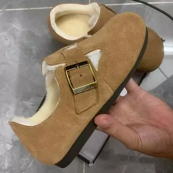 Ботинки Boken, мягкие, утолщенные, меховые, кожаные, из коровьей замши, матовая кожа, мягкая подошва, сетчатая, для улицы, теплая зимняя обувь 35