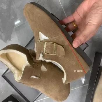 Ботинки Bokken из натуральной кожи, женские, с высокой внутренней частью и толстой подошвой, пушистые, утолщенные, с большой головкой, меховые туфли, верхняя одежда, женские хлопковые туфли 35 бежевый