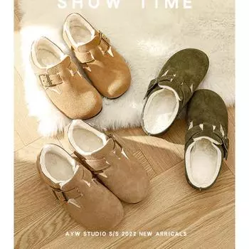 Ботинки Bokken из утолщенной кожи с мехом, обувь для улицы, большая голова, ретро-японское чувство походки, дерьмо, хлопковая обувь 35