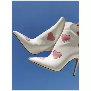 Ботинки Border Halloween Performance из лакированной кожи с острым носком в форме сердца и персикового цвета, модные, очень высокие каблуки, большой размер 47, женские короткие сапоги 36 белый