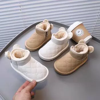 Ботинки Botas Para Nia для малышей, новые зимние плюшевые ботинки для девочек, теплые хлопковые ботинки для мальчиков, симпатичная детская обувь, мягкие ботинки для младенцев 17-insole12.5cm