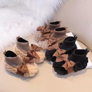 Ботинки Botas Para Nia Velvet Kid Snow Boots Winter Boot Soft Soled Girls Ankle Boot Lightweight Casual Shoes Bow Padded Boots Kid Shoes 21-insole13cm чёрный