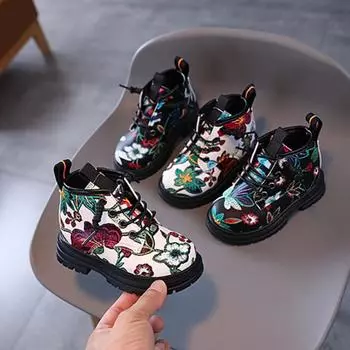 Ботинки Botines Kids, модные детские кожаные туфли с вышитыми цветами для мальчиков, повседневные нескользящие ботинки, весна-осень, обувь для девочек 21 insole13cm белый