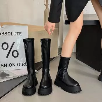 Ботинки Ботинки на платформе Женские осенне-зимние узкие ботинки в британском стиле Ботинки на платформе Высокие рыцарские ботинки Spice Girls 35